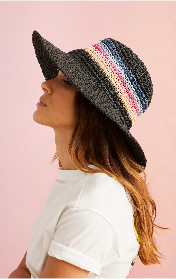 Chapeau De Paille à Voilette Marida - Look Vintage Gothique, Noir, Taille 53 Cm, Occasion