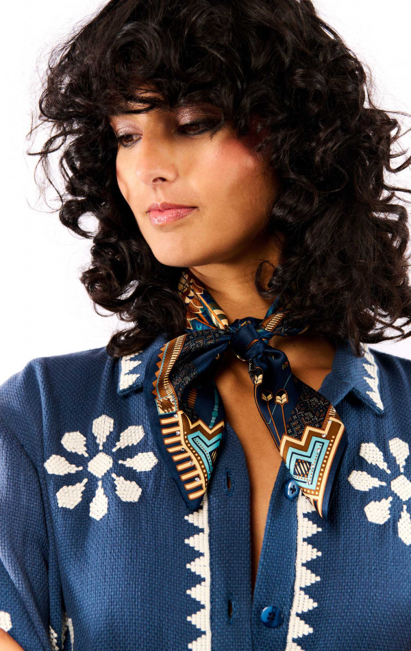 Mini Foulard Nouveau Western Bleu